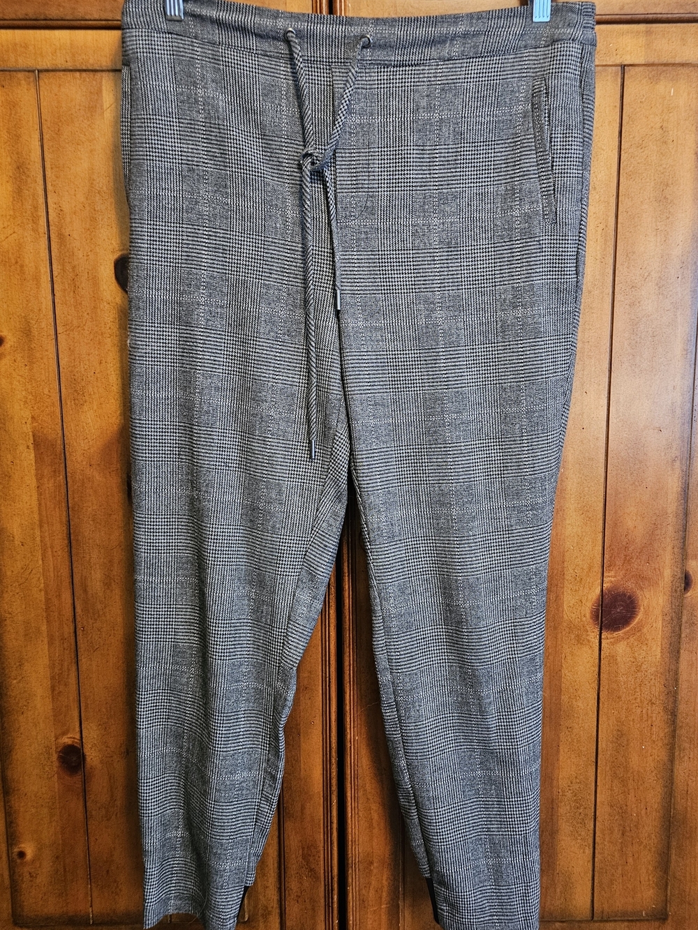 KAFFE KAsistina 7/8 Glen Plaid Ankle Trousers Grey Black Drawstring Pants